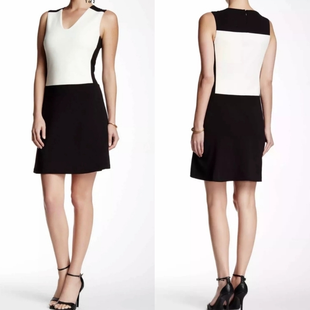NYDJ Not Your Daughters Jeans Black White Colorblock Mini Shaper Shift Dress 4